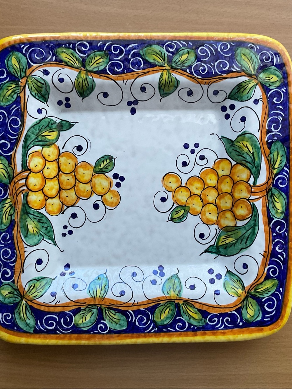 Vintage Casafina Hand-Painted Ceramic Serving Platter Yellow Grape Design Italy